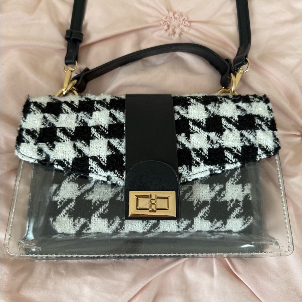 AKIRA Black and White Houndstooth Crossbody Bag - Picture 2 of 2